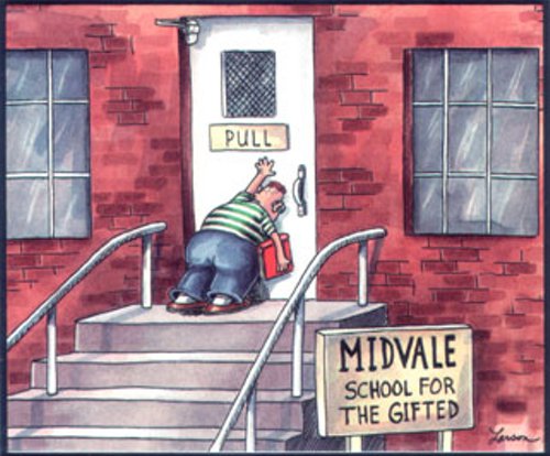 Far Side - 'School For the Gifted' joke