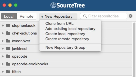 SourceTree New Repository button being pushed.